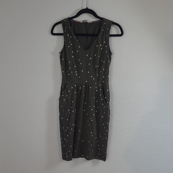 Boden Dresses & Skirts - Boden Olive Green Polka Dot Mini Dress Natural Earty Size 4 R